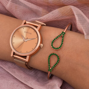 KAPCHA Premium Women's Watch & Bracelet Stack | Chain Strap, Round Dial, Quartz Movement | Anniversary Present for Wife/Mom, Casual and Formal Wear