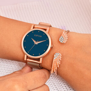 KAPCHA Stylish Analog Watch with Charm Bracelet Combo | Set of 2 | Designer Ladies Gift Box | Quartz Movement, Adjustable Fit