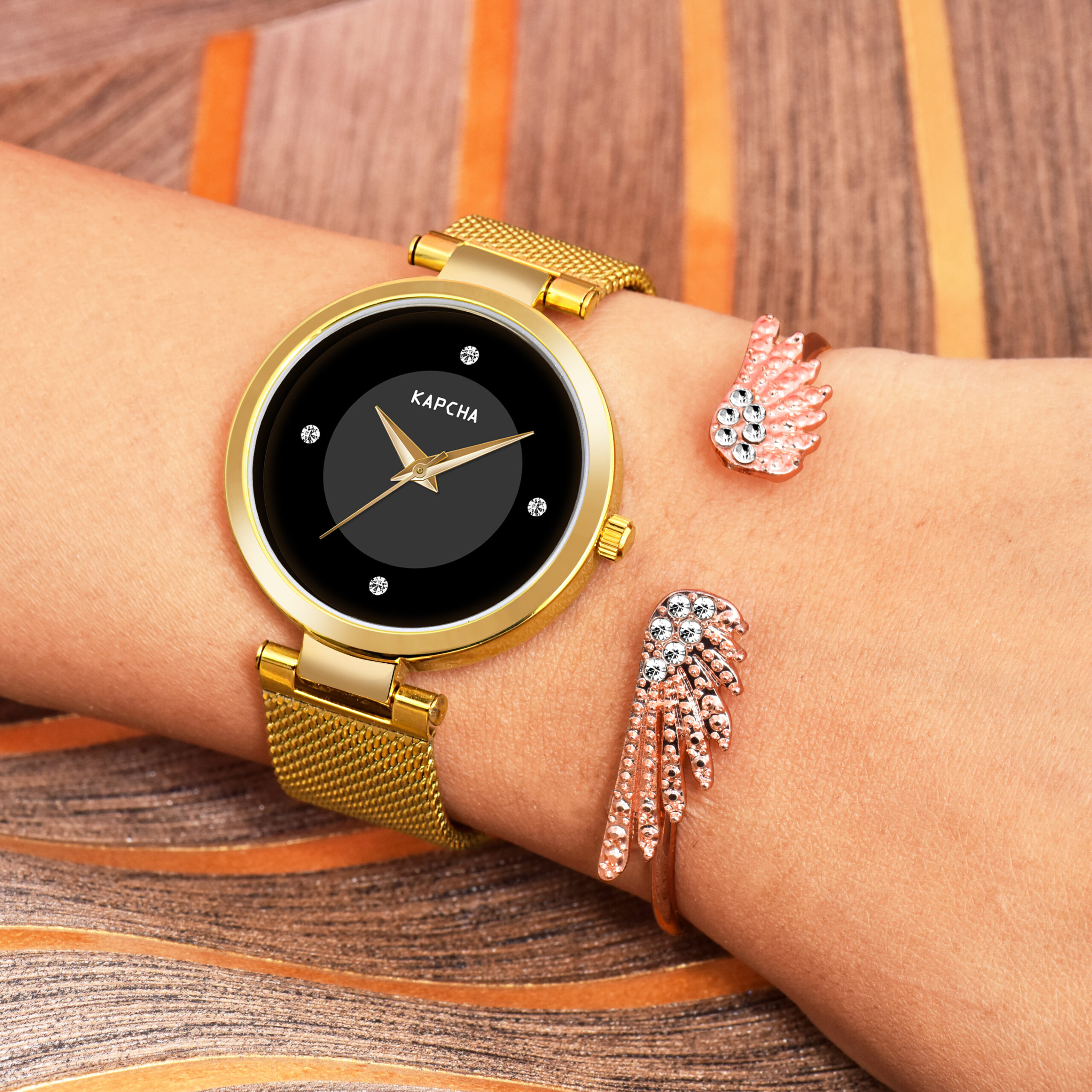 KAPCHA Minimalist Ladies Watch & Cuff Bracelet Gift Set | Timeless Elegant Combo, Reliable Quartz Movement, and Adjustable Fit | Ideal for Every Occasion