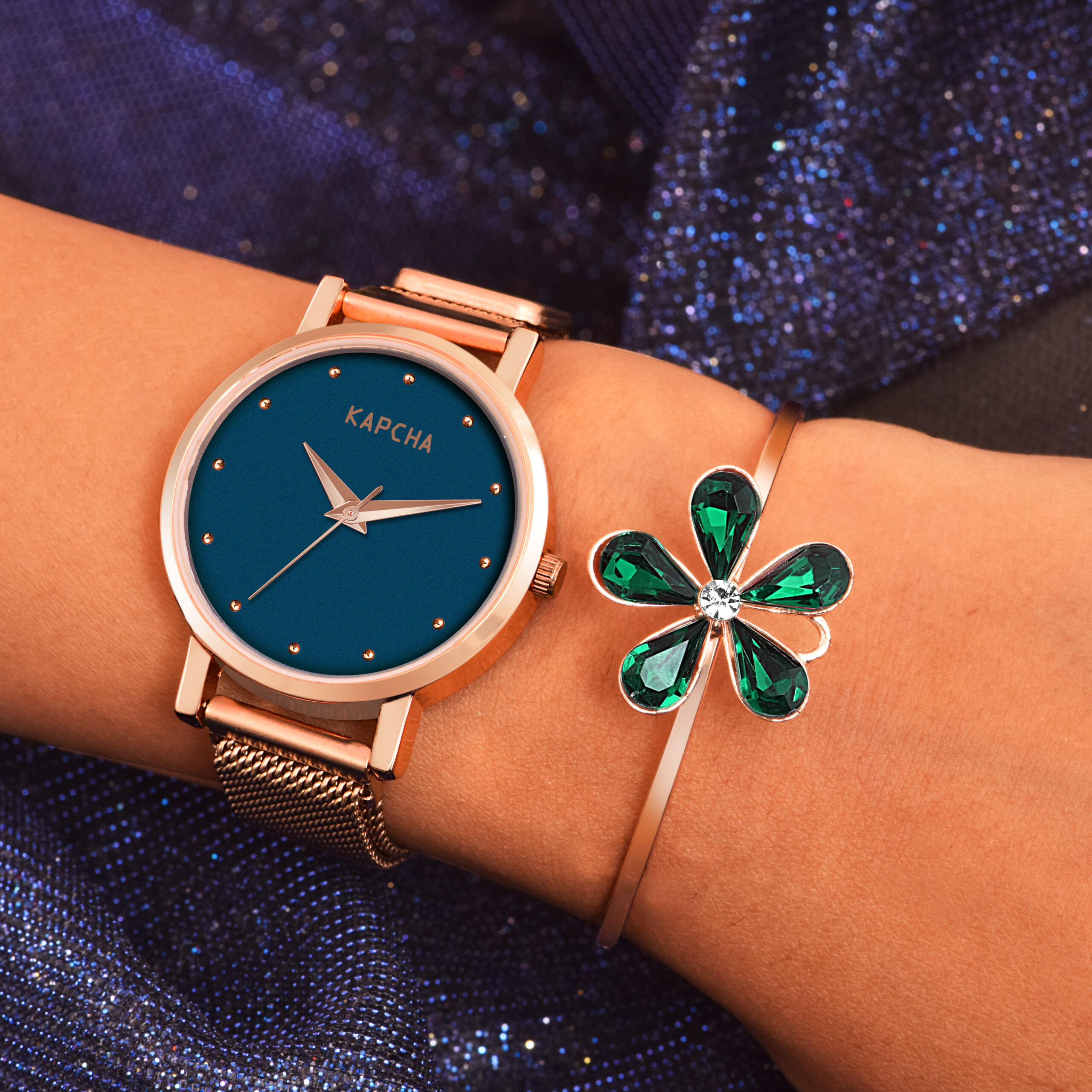 KAPCHA Stylish Analog Watch with Charm Bracelet Combo | Set of 2 | Designer Ladies Gift Box | Quartz Movement, Adjustable Fit