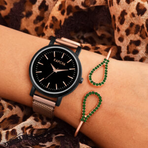 KAPCHA Modern Rose Gold Watch & Bangle Set for Women |Chain Watch with Classic Appeal Quartz Movement Ideal Birthday Gift for Girlfriend/Friend