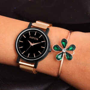 KAPCHA Modern Rose Gold Watch & Bangle Set for Women |Chain Watch with Classic Appeal Quartz Movement Ideal Birthday Gift for Girlfriend/Friend