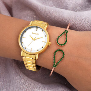 KAPCHA Luxury Women's Watch and Bracelet Gift Set Combo | Reliable Quartz Movement, and Adjustable Fit Elegant Accessory Stack for Her