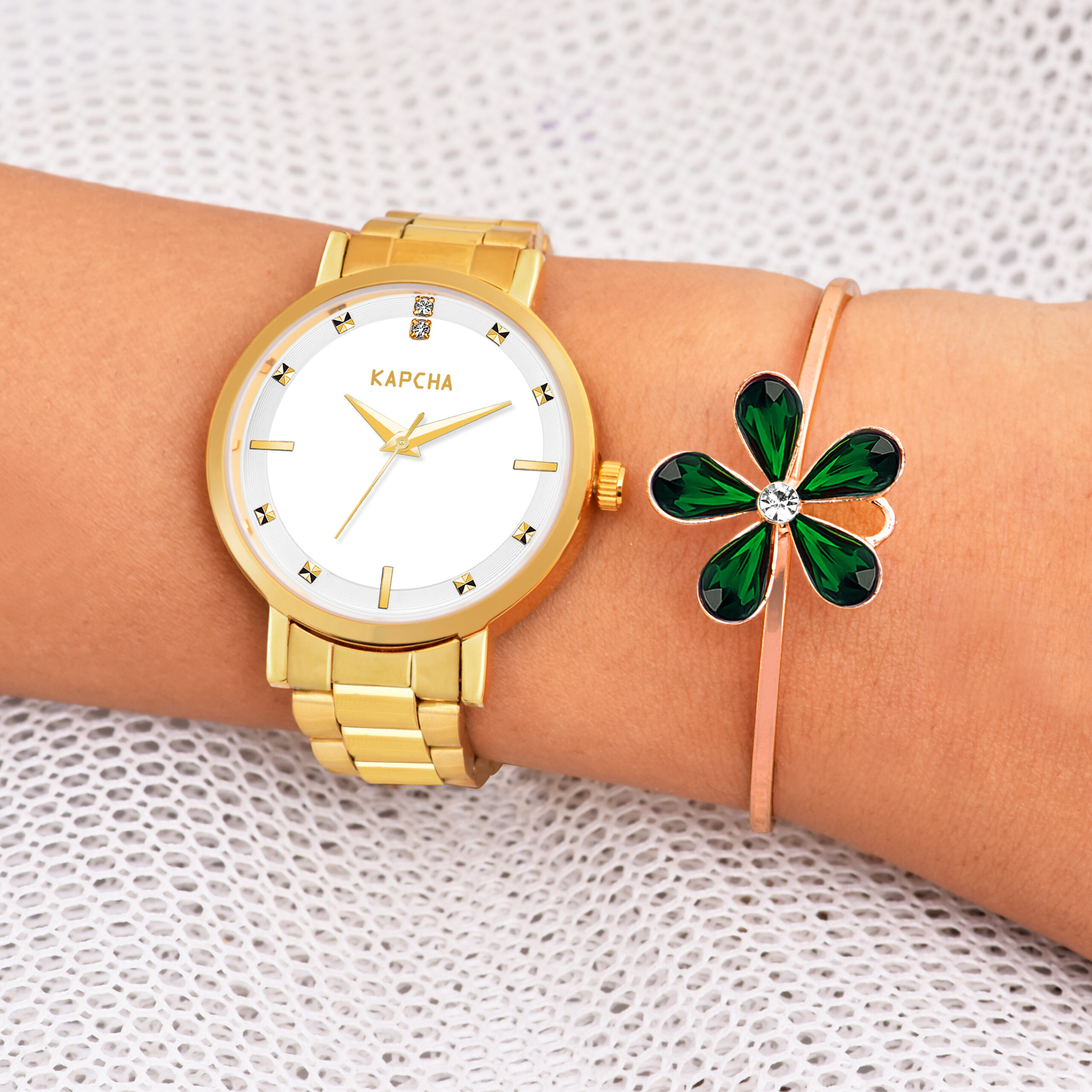 KAPCHA Luxury Women's Watch and Bracelet Gift Set Combo | Reliable Quartz Movement, and Adjustable Fit Elegant Accessory Stack for Her