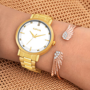KAPCHA Luxury Women's Watch and Bracelet Gift Set Combo | Reliable Quartz Movement, and Adjustable Fit Elegant Accessory Stack for Her