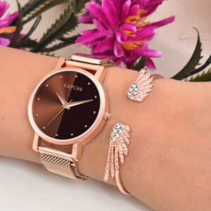 KAPCHA Minimal Elegance Women's Watch & Bracelet Set Chain Strap with Round Dial, Quartz Movement