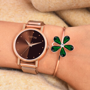 KAPCHA Minimal Elegance Women's Watch & Bracelet Set Chain Strap with Round Dial, Quartz Movement