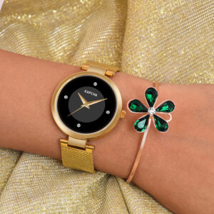 KAPCHA Minimalist Ladies Watch & Cuff Bracelet Gift Set | Timeless Elegant Combo, Reliable Quartz Movement, and Adjustable Fit | Ideal for Every Occasion