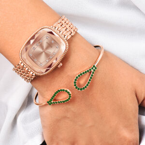 KAPCHA Ladies Watch & Bracelet Combo Set for Women Mesh Chain Strap Watch Rectangular Dial Shape, Quartz Movement