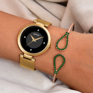 KAPCHA Minimalist Ladies Watch & Cuff Bracelet Gift Set | Timeless Elegant Combo, Reliable Quartz Movement, and Adjustable Fit | Ideal for Every Occasion