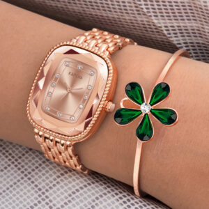 KAPCHA Ladies Watch & Bracelet Combo Set for Women Mesh Chain Strap Watch Rectangular Dial Shape, Quartz Movement