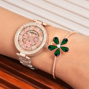 KAPCHA Watch & Bracelet Set for Girls/Teens | Fashionable Combo Gift for Her | Mesh Chain Strap, Round Dial, Quartz Movement| Casual and Formal Wear