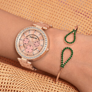 KAPCHA Watch & Bracelet Set for Girls/Teens | Fashionable Combo Gift for Her | Mesh Chain Strap, Round Dial, Quartz Movement| Casual and Formal Wear
