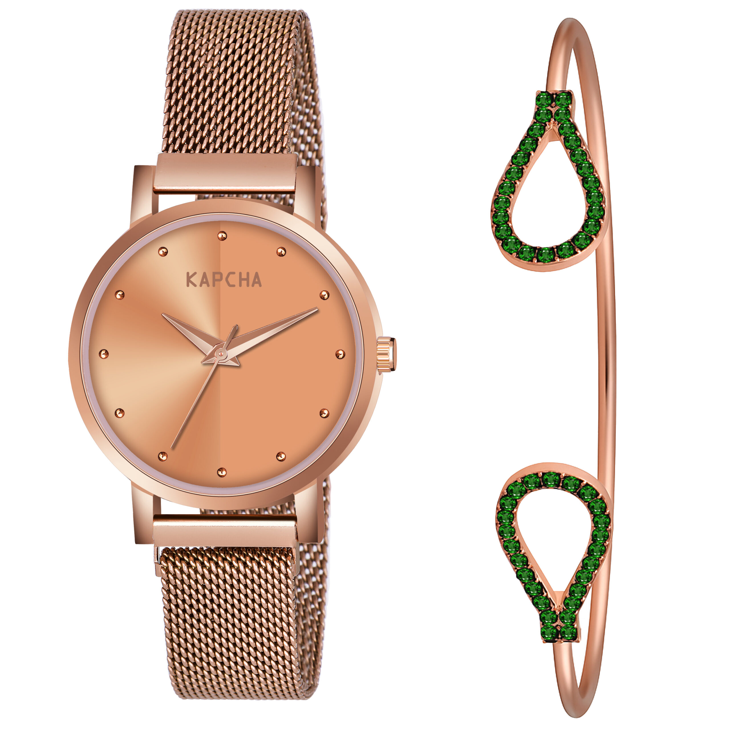 KAPCHA Premium Women's Watch & Bracelet Stack | Chain Strap, Round Dial, Quartz Movement | Anniversary Present for Wife/Mom, Casual and Formal Wear - Image 2