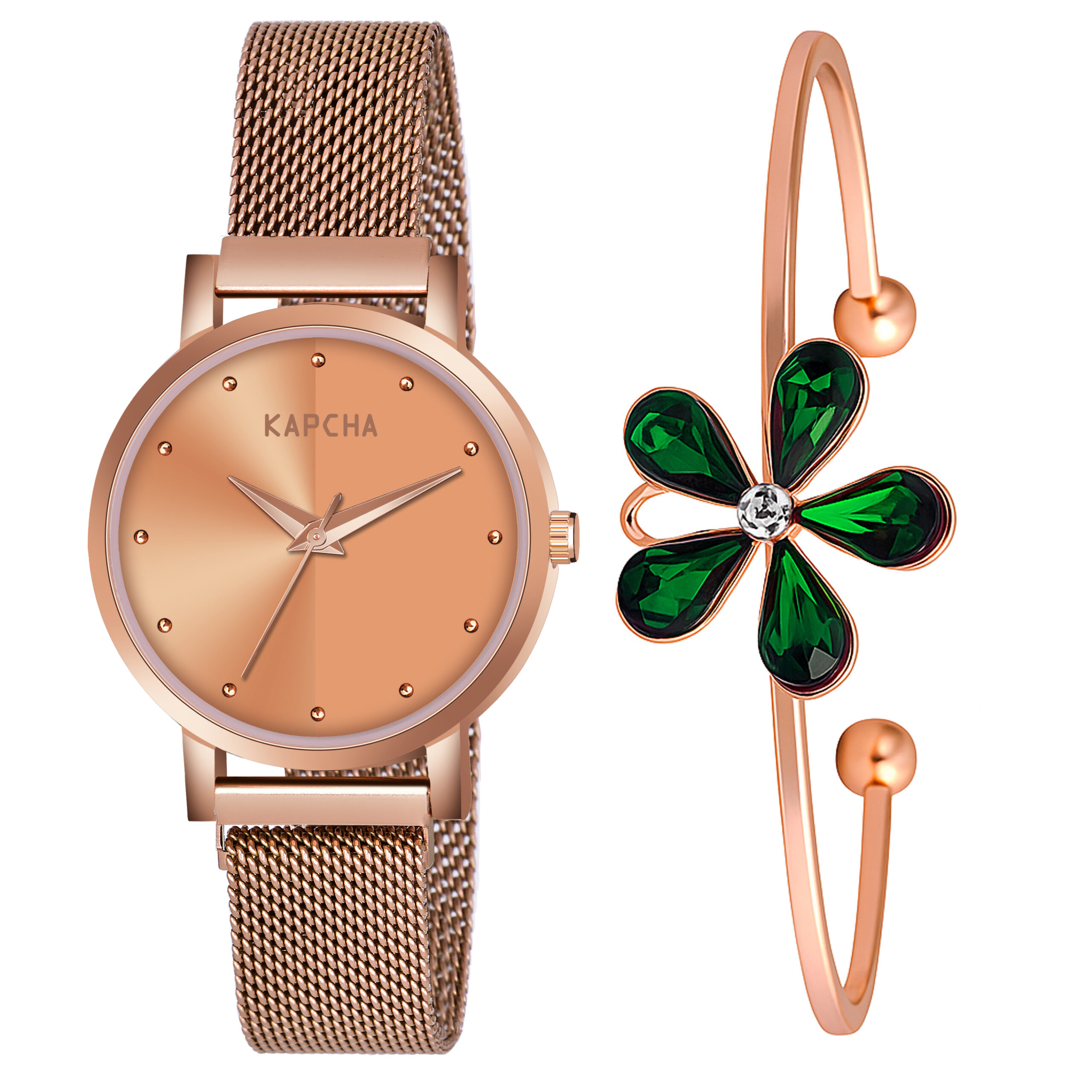 KAPCHA Premium Women's Watch & Bracelet Stack | Chain Strap, Round Dial, Quartz Movement | Anniversary Present for Wife/Mom, Casual and Formal Wear - Image 8