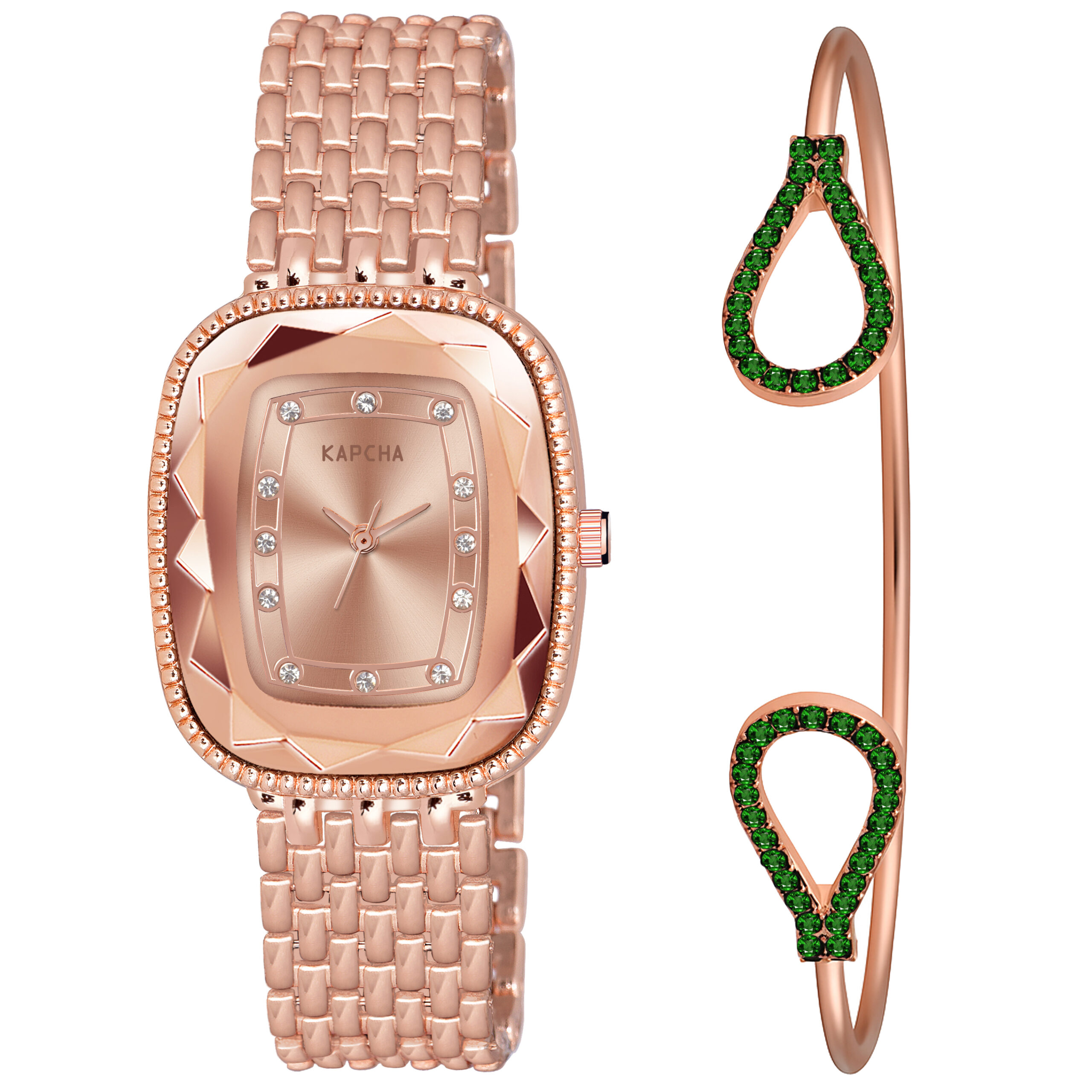 KAPCHA Ladies Watch & Bracelet Combo Set for Women Mesh Chain Strap Watch Rectangular Dial Shape, Quartz Movement - Image 2