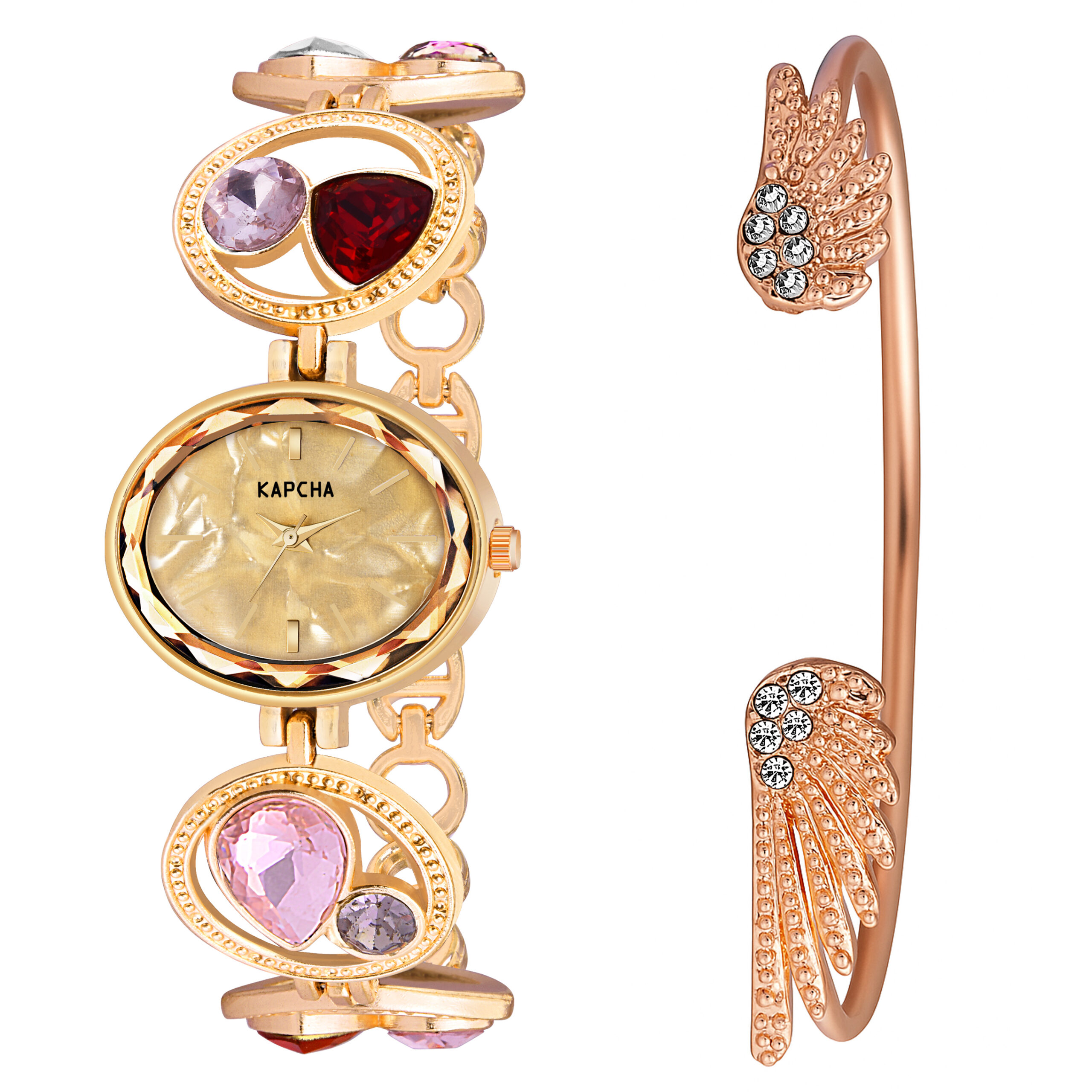 KAPCHA Glamorous Women's Watch Bracelet Combo Set Sparkling Ladies Watch, Golden Dial, Jewelled Mesh Chain Band, Water Resistant, Ideal for Casual Wear - Image 7