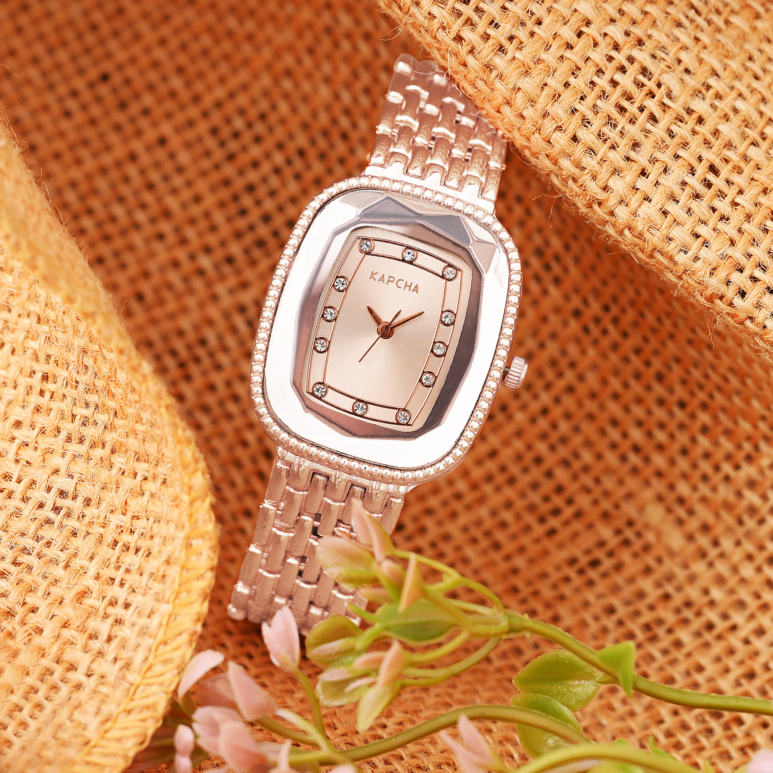 KAPCHA Ladies Watch & Bracelet Combo Set for Women Mesh Chain Strap Watch Rectangular Dial Shape, Quartz Movement - Image 4