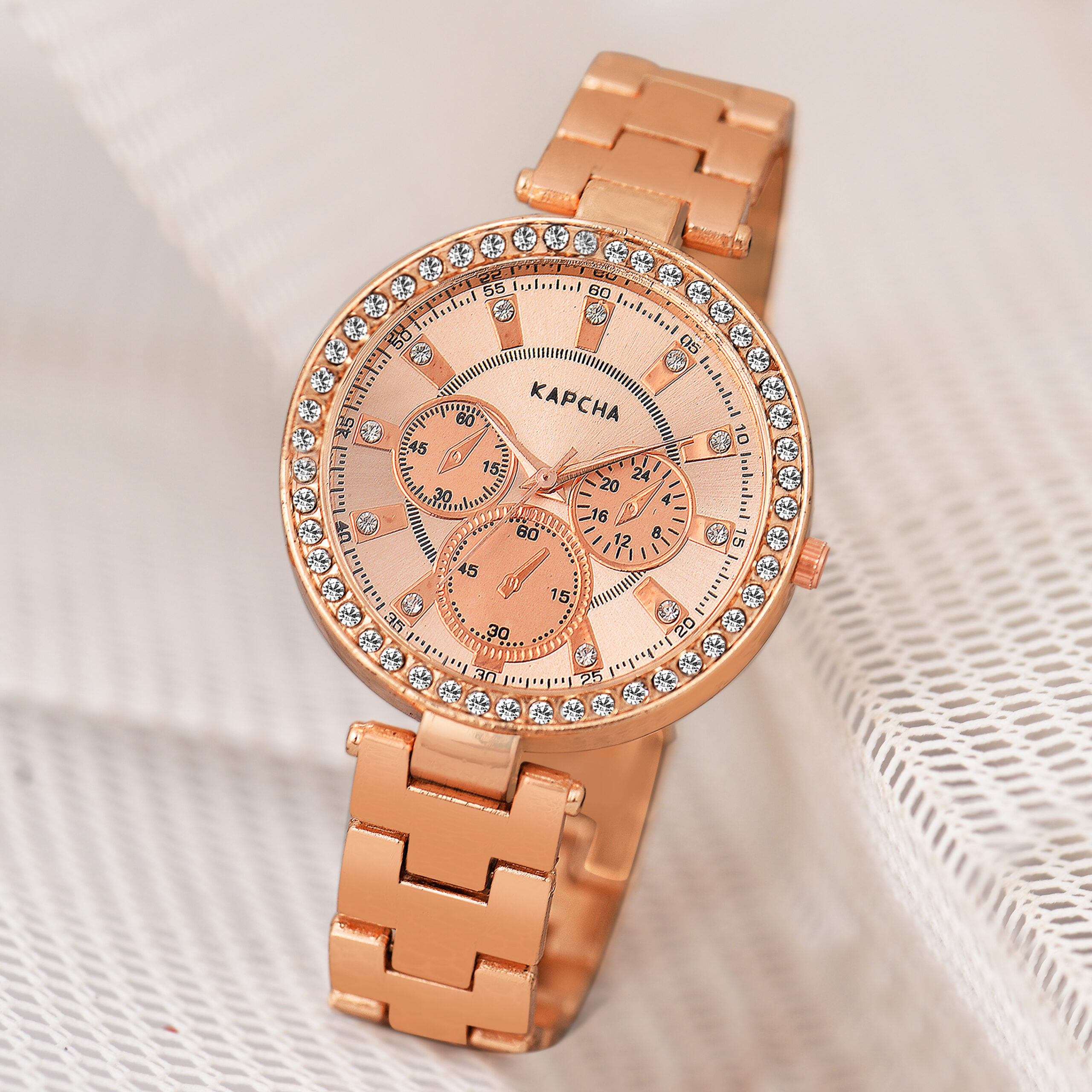 KAPCHA Women's Mesh Strap Watch with Rose Gold Floral Gifting Bracelet, Quartz Movement Adjustable Strap for Casual and Formal Wear - Image 4