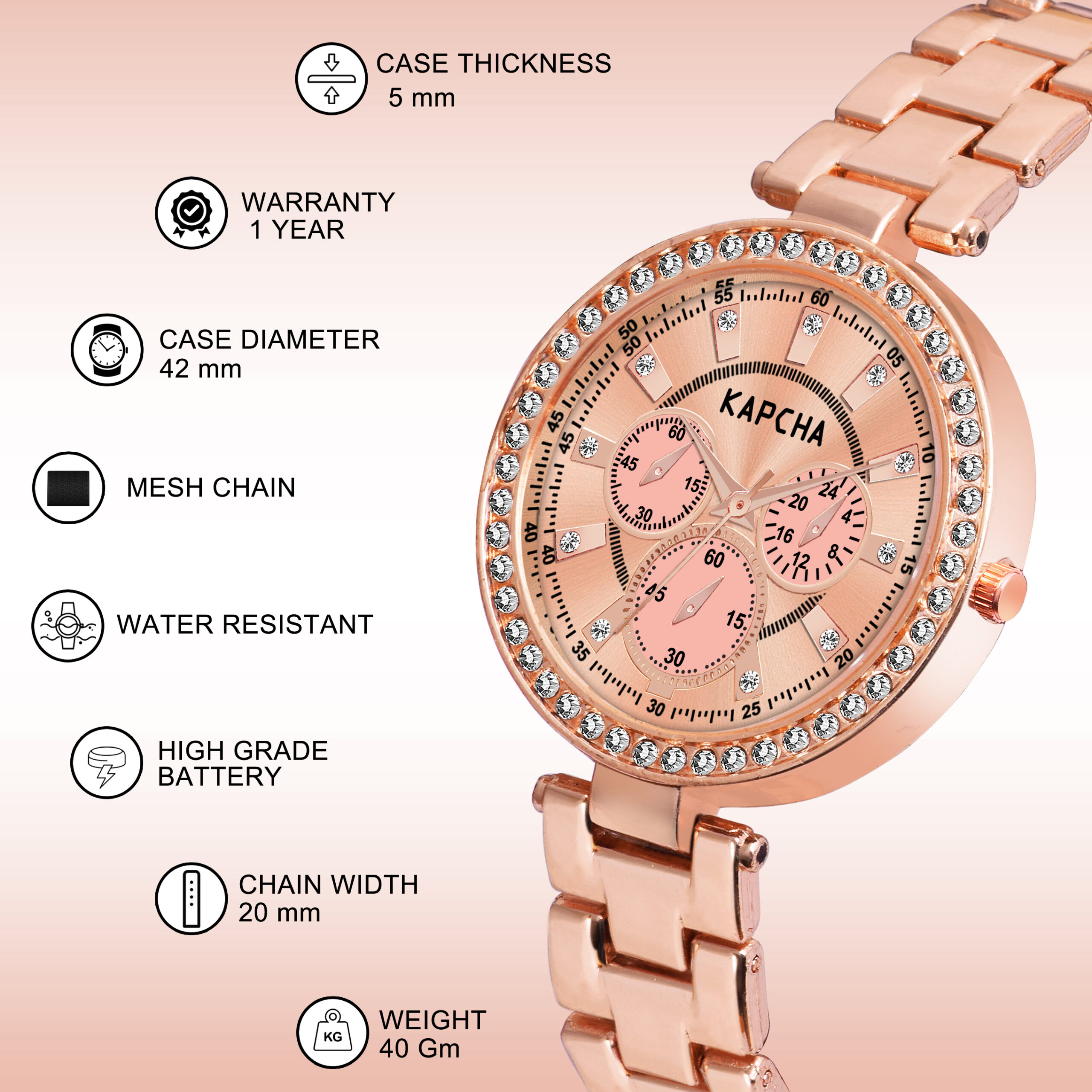 KAPCHA Women's Mesh Strap Watch with Rose Gold Floral Gifting Bracelet, Quartz Movement Adjustable Strap for Casual and Formal Wear - Image 7