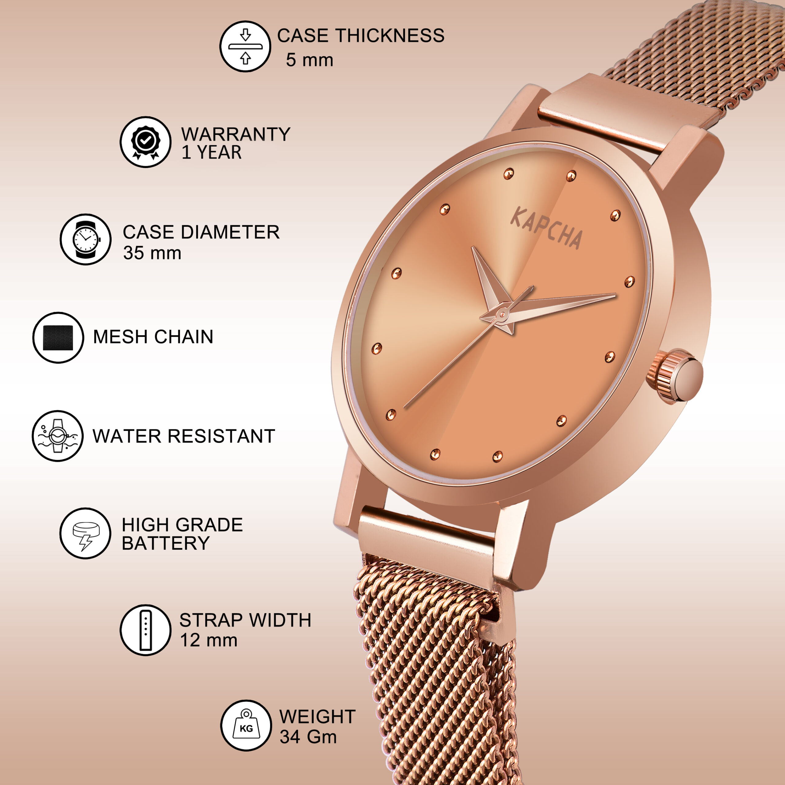 KAPCHA Premium Women's Watch & Bracelet Stack | Chain Strap, Round Dial, Quartz Movement | Anniversary Present for Wife/Mom, Casual and Formal Wear - Image 7