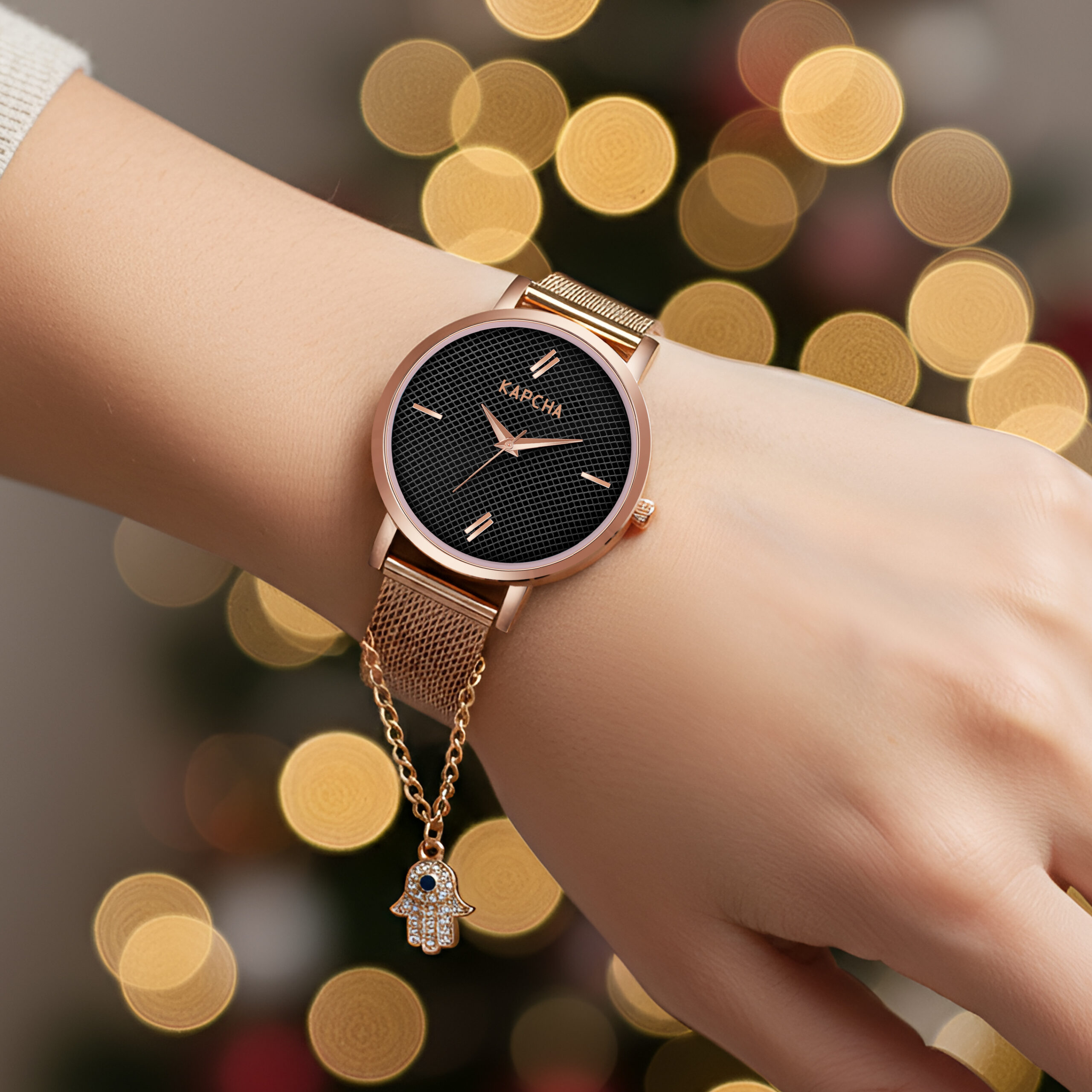 KAPCHA Modern Women's Wrist Watch & Hamsa Hand Bracelet Combo Quartz Movement, Round Dial, Fashion Accessory for Both Casual and Formal - Image 2