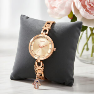 KAPCHA Women's Watch and Hamsa Hand Bracelet Combo | Versatile Stylish Stainless Steel Strap Watch | Ideal for Casual and Formal Wear | Fashion Accessory | Anniversary Gift for Wife/Mom