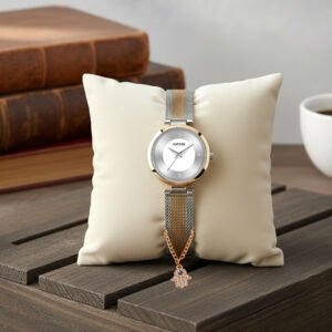 KAPCHA Elegant Stainless Steel Strap Watch with Hamsa Hand Bracelet, Fashionable Gift Combo Pack of 2, Reliable Quartz Movement, Adjustable Fit, Style for Every Occasion