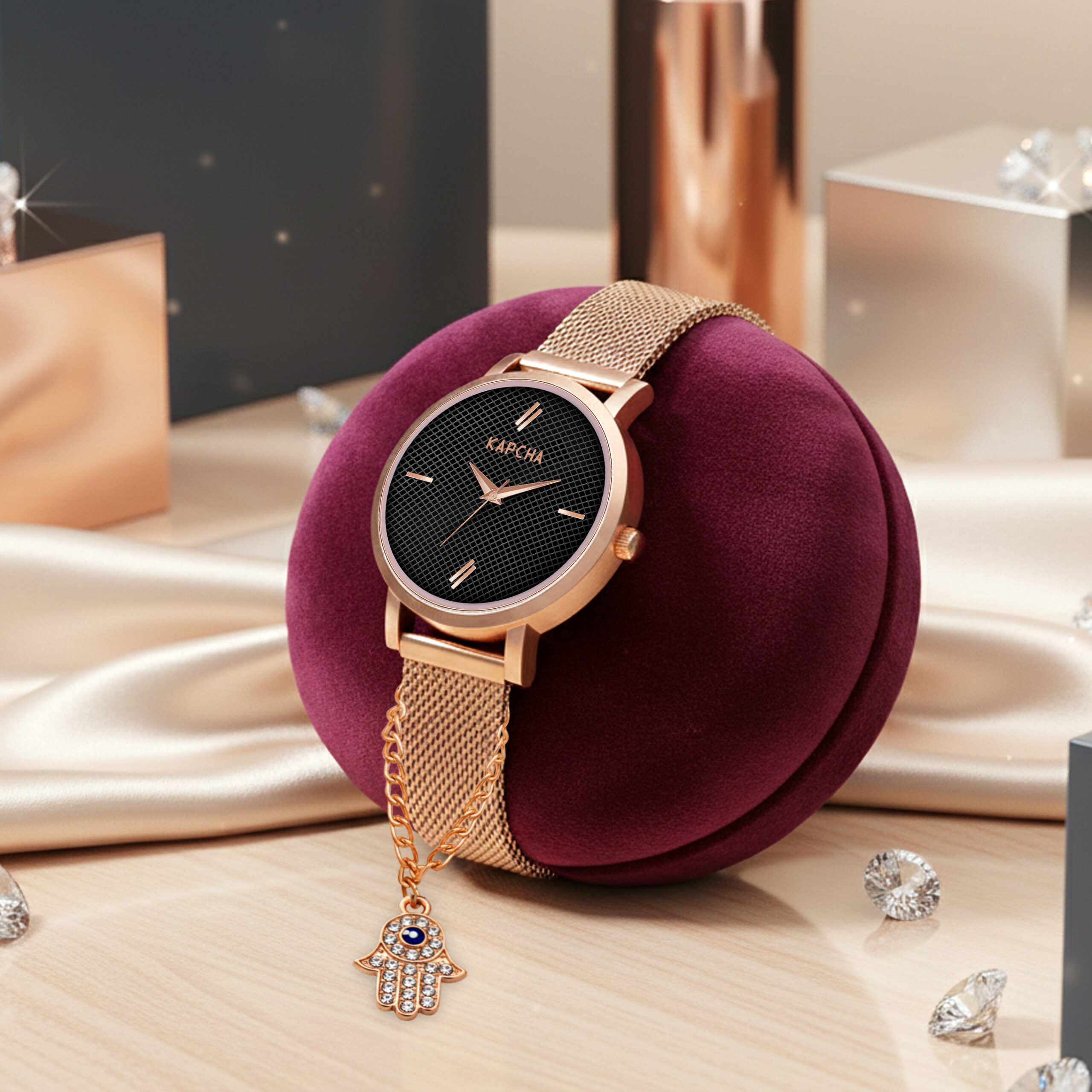 KAPCHA Modern Women's Wrist Watch & Hamsa Hand Bracelet Combo Quartz Movement, Round Dial, Fashion Accessory for Both Casual and Formal