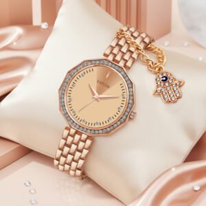 KAPCHA Luxury Women's Watch & Hamsa Hand Bracelet Set Elegant Rose Gold | Water Resistant | Quartz Movement Wrist Watch