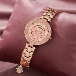 KAPCHA Watch & Hamsa Hand Bracelet Set for Girls/Teens | Fashionable Combo Gift for Her | Mesh Chain Strap, Round Dial, Quartz Movement| Casual and Formal