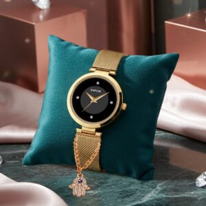 KAPCHA Minimalist Ladies Watch & Hamsa Hand Bracelet Gift Set | Timeless Elegant Combo, Reliable Quartz Movement, and Adjustable Fit | Ideal for Every Occasion