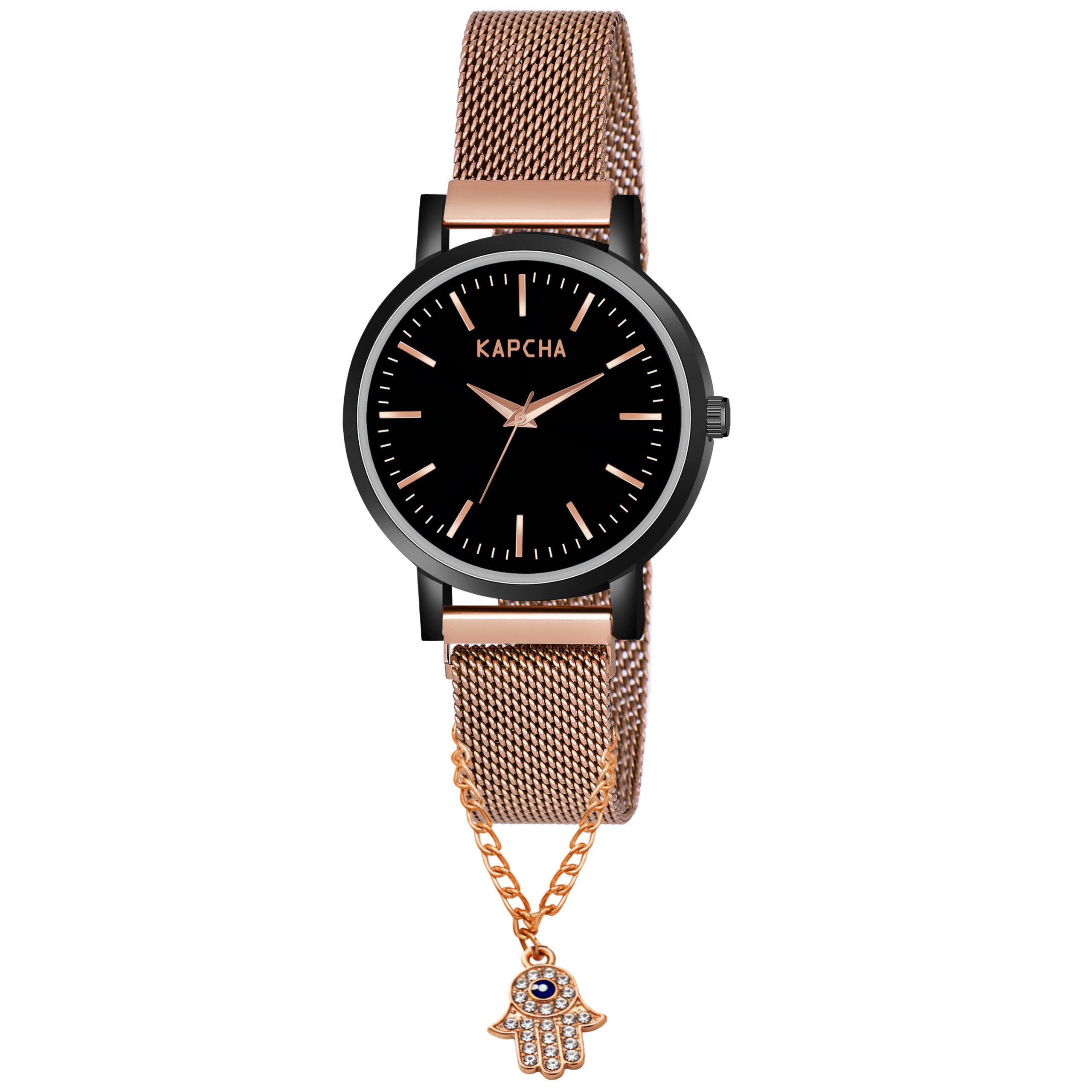 KAPCHA Modern Rose Gold Watch & Hamsa Hand Bracelet Set for Women |Chain Watch with Classic Appeal Quartz Movement Ideal Birthday Gift for Girlfriend/Friend - Image 3