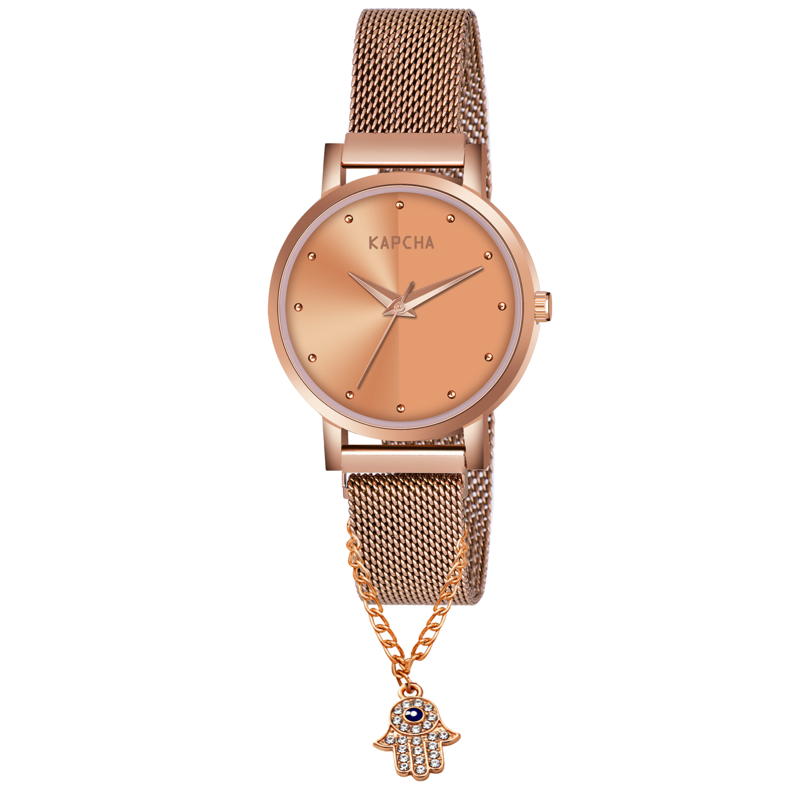 KAPCHA Premium Women's Watch & Hamsa Hand Bracelet | Chain Strap, Round Dial, Quartz Movement | Anniversary Present for Wife/Mom, Casual and Formal - Image 4