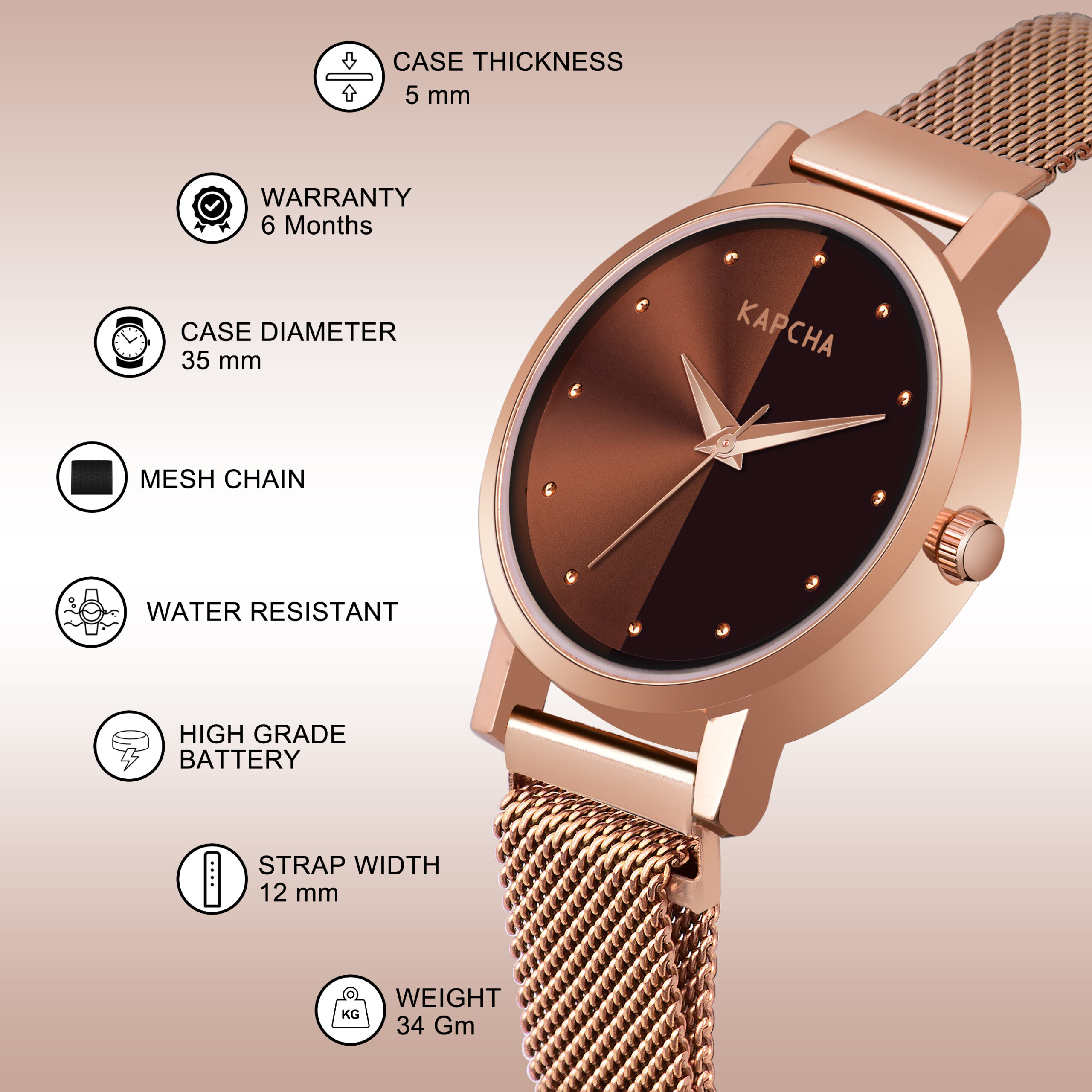 KAPCHA Minimal Elegance Women's Watch & Hamsa Hand Bracelet Set Chain Strap with Round Dial, Quartz Movement - Image 2