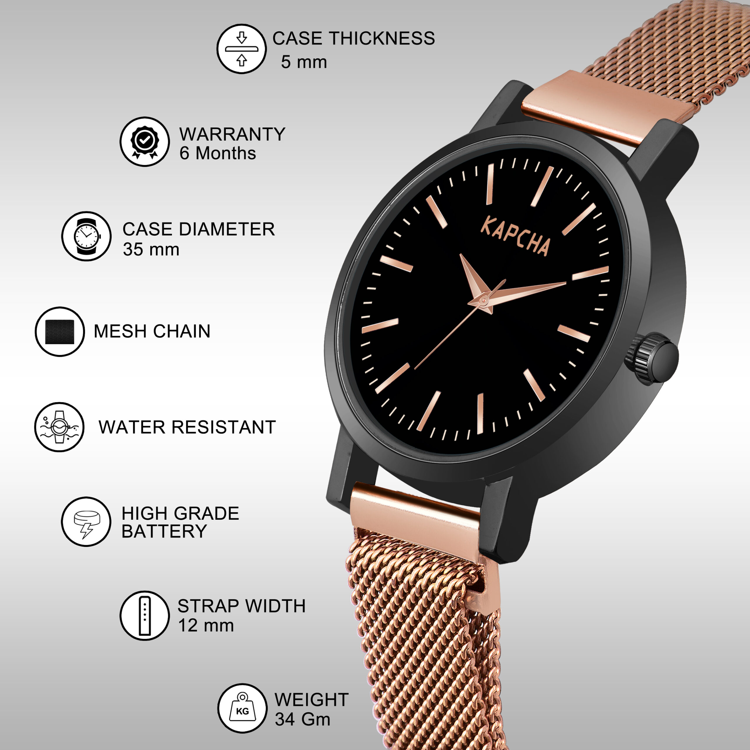 KAPCHA Modern Rose Gold Watch & Hamsa Hand Bracelet Set for Women |Chain Watch with Classic Appeal Quartz Movement Ideal Birthday Gift for Girlfriend/Friend - Image 4