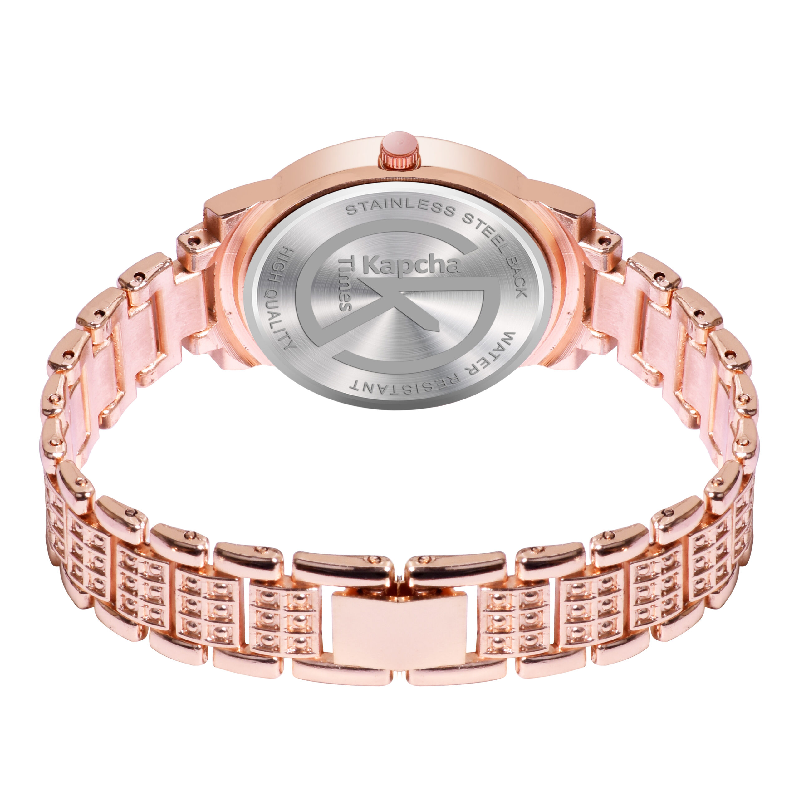 KAPCHA Crystal Ladies Watch and Hamsa Hand Bracelet Gift Combo Set, Rose Gold, Double Crystal Bezel, Roman Numerals, Jewelled Band - Image 2